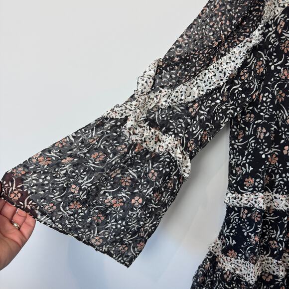 ULLA JOHNSON Essie Floral Ruffle Silk Dress Size 8 - Picture 4 of 9